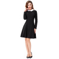 Grace Karin Women&#39;s Stylish &amp; Slim Fit Long Sleeve Contraste Color Doll Collar Black A-Line Vestido CL010470-1